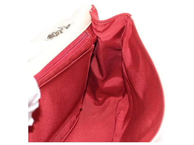 CHANEL V Stitch Flap Borsa a Spalla con Catena Cotone Rosso Argento CC Auth bs29952V - vista 25