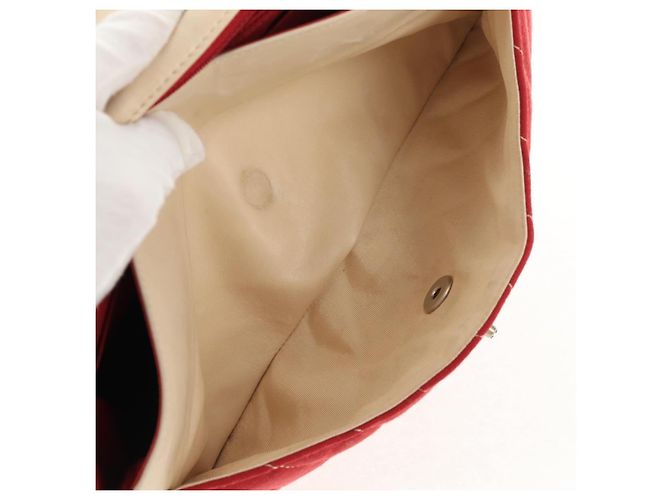 CHANEL V Stitch Flap Borsa a Spalla con Catena Cotone Rosso Argento CC Auth bs29952V - vista 27