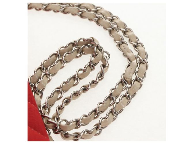 CHANEL V Stitch Flap Borsa a Spalla con Catena Cotone Rosso Argento CC Auth bs29952V - vista 8