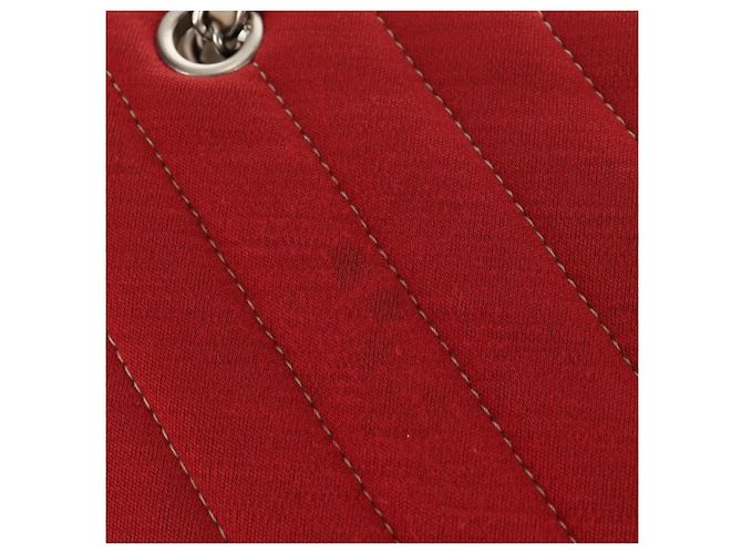 CHANEL V Stitch Flap Borsa a Spalla con Catena Cotone Rosso Argento CC Auth bs29952V - vista 9