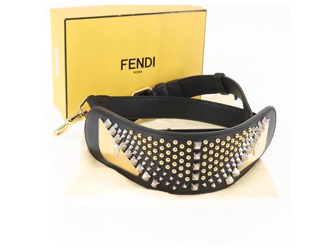 FENDI Monster Studs Tracolla in Pelle 31,5""-39,4"" Nero Oro Auth am9364 D'oro - vista 11