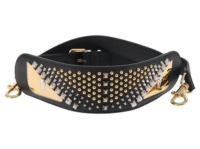 FENDI Monster Studs Tracolla in Pelle 31,5""-39,4"" Nero Oro Auth am9364 D'oro - vista 2