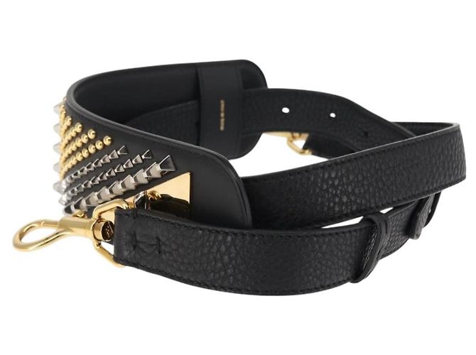 FENDI Monster Studs Tracolla in Pelle 31,5""-39,4"" Nero Oro Auth am9364 D'oro - vista 4
