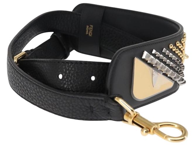 FENDI Monster Studs Tracolla in Pelle 31,5""-39,4"" Nero Oro Auth am9364 D'oro - vista 5