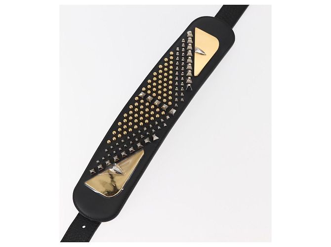 FENDI Monster Studs Tracolla in Pelle 31,5""-39,4"" Nero Oro Auth am9364 D'oro - vista 6