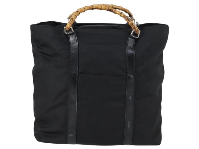 Borsa Tote in Nylon Nero Argento GUCCI Bamboo 002 2052 0412 5 Auth ep10866 - vista 13