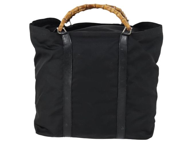 Borsa Tote in Nylon Nero Argento GUCCI Bamboo 002 2052 0412 5 Auth ep10866 - vista 2