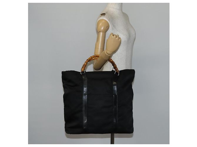 Borsa Tote in Nylon Nero Argento GUCCI Bamboo 002 2052 0412 5 Auth ep10866 - vista 21