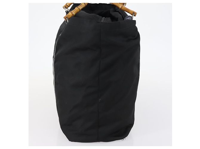Borsa Tote in Nylon Nero Argento GUCCI Bamboo 002 2052 0412 5 Auth ep10866 - vista 3