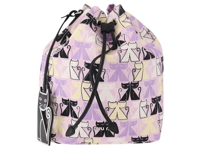 Bolsa de drawstring Miu Miu Madras Cat en lona rosa plateada Auth bs30224 Plata - vista 13