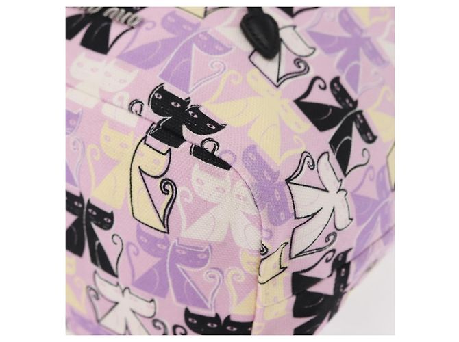 Bolsa de drawstring Miu Miu Madras Cat en lona rosa plateada Auth bs30224 Plata - vista 14