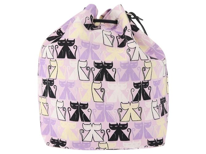 Bolsa de drawstring Miu Miu Madras Cat en lona rosa plateada Auth bs30224 Plata - vista 2