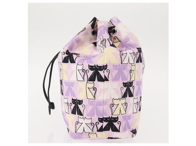 Bolsa de drawstring Miu Miu Madras Cat en lona rosa plateada Auth bs30224 Plata - vista 3