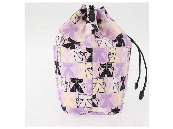 Bolsa de drawstring Miu Miu Madras Cat en lona rosa plateada Auth bs30224 Plata - vista 4