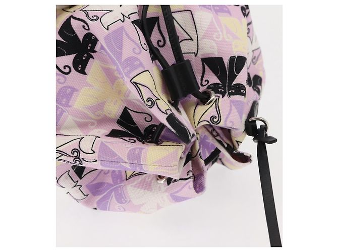 Bolsa de drawstring Miu Miu Madras Cat en lona rosa plateada Auth bs30224 Plata - vista 5