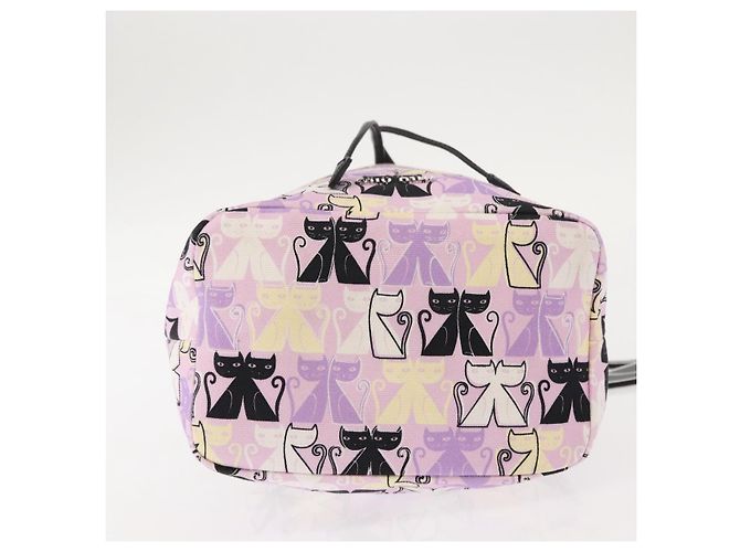 Bolsa de drawstring Miu Miu Madras Cat en lona rosa plateada Auth bs30224 Plata - vista 6