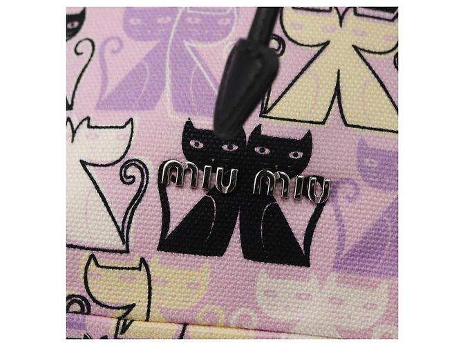 Bolsa de drawstring Miu Miu Madras Cat en lona rosa plateada Auth bs30224 Plata - vista 8