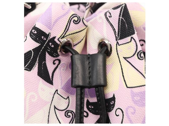 Bolsa de drawstring Miu Miu Madras Cat en lona rosa plateada Auth bs30224 Plata - vista 9