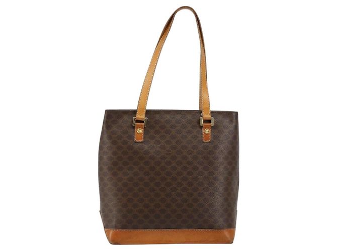 Céline Borsa tote in tela Macadam CELINE in pelle PVC marrone oro Auth 146613 D'oro - vista 13