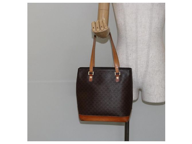 Céline Borsa tote in tela Macadam CELINE in pelle PVC marrone oro Auth 146613 D'oro - vista 23