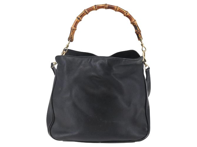 Borsa a Spalla in Pelle Gucci Bamboo 2way Nera Oro 001 3444 1638 Auth 148001 Nero D'oro - vista 13
