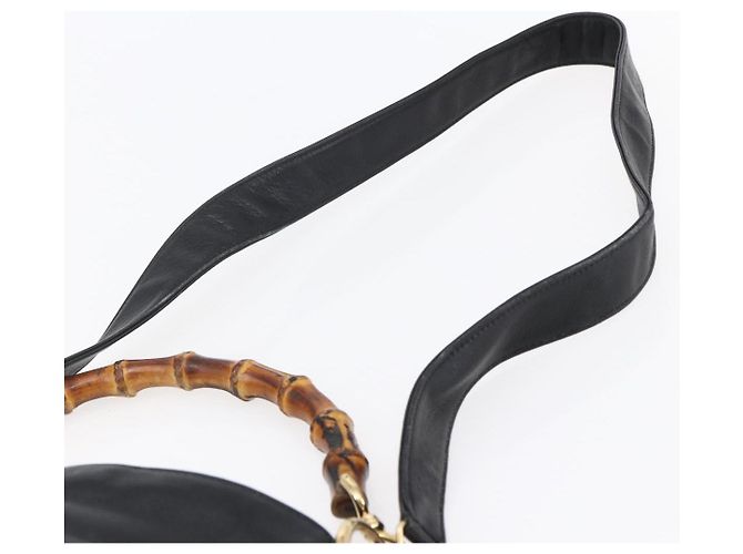 Borsa a Spalla in Pelle Gucci Bamboo 2way Nera Oro 001 3444 1638 Auth 148001 Nero D'oro - vista 15