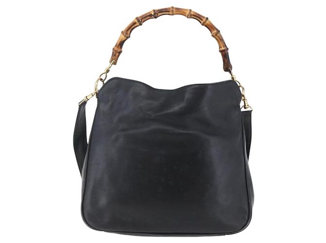 Borsa a Spalla in Pelle Gucci Bamboo 2way Nera Oro 001 3444 1638 Auth 148001 Nero D'oro - vista 2