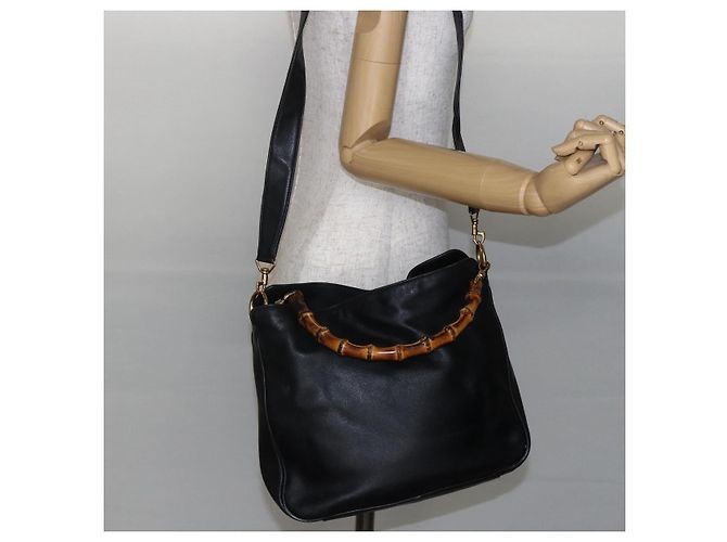 Borsa a Spalla in Pelle Gucci Bamboo 2way Nera Oro 001 3444 1638 Auth 148001 Nero D'oro - vista 23