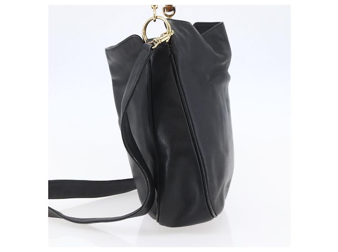 Borsa a Spalla in Pelle Gucci Bamboo 2way Nera Oro 001 3444 1638 Auth 148001 Nero D'oro - vista 4