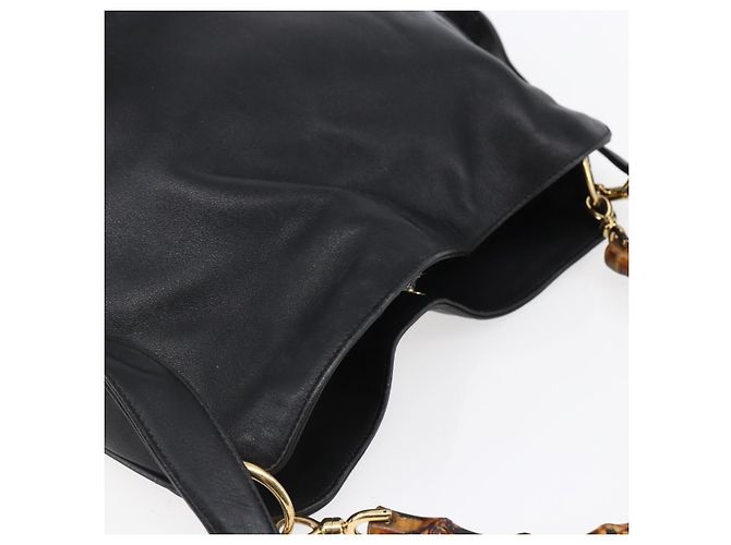 Borsa a Spalla in Pelle Gucci Bamboo 2way Nera Oro 001 3444 1638 Auth 148001 Nero D'oro - vista 6