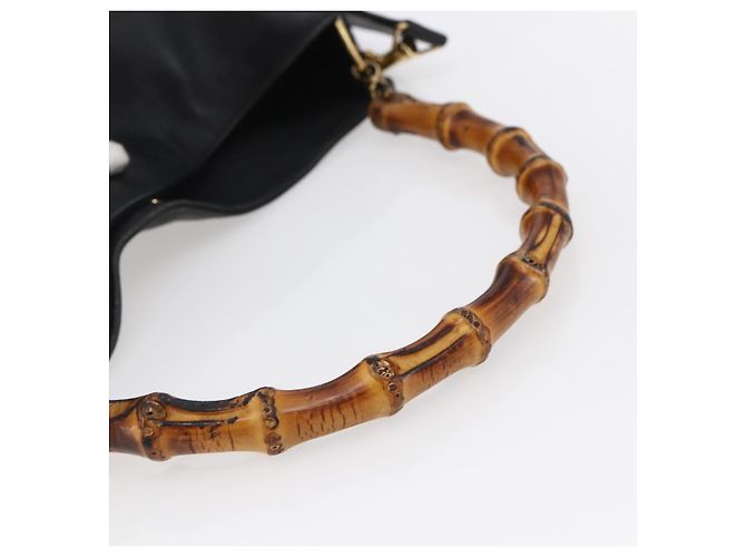 Borsa a Spalla in Pelle Gucci Bamboo 2way Nera Oro 001 3444 1638 Auth 148001 Nero D'oro - vista 7