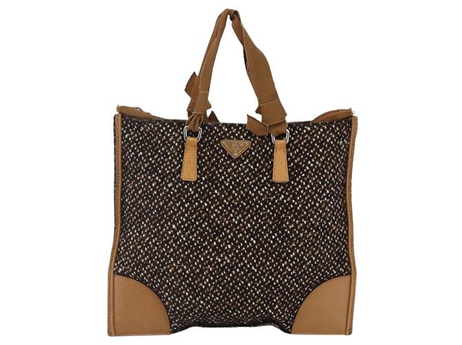 PRADA Borsa a Mano Tweed Beige Argento Auth bs30129 - vista 13