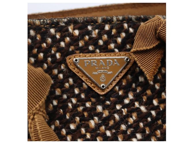 PRADA Borsa a Mano Tweed Beige Argento Auth bs30129 - vista 18