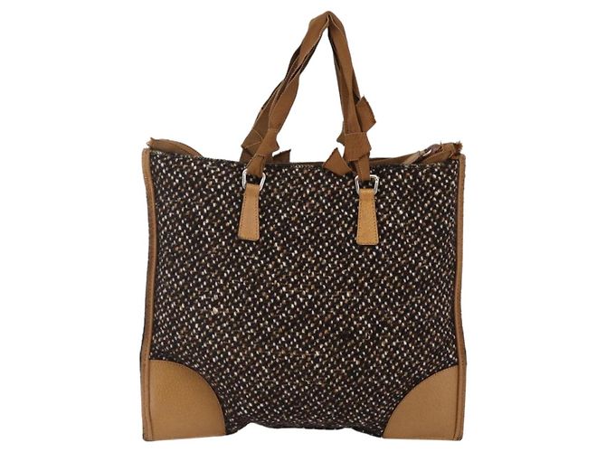 PRADA Borsa a Mano Tweed Beige Argento Auth bs30129 - vista 2