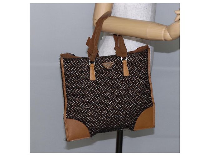 PRADA Borsa a Mano Tweed Beige Argento Auth bs30129 - vista 23