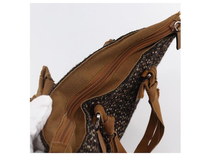 PRADA Borsa a Mano Tweed Beige Argento Auth bs30129 - vista 6