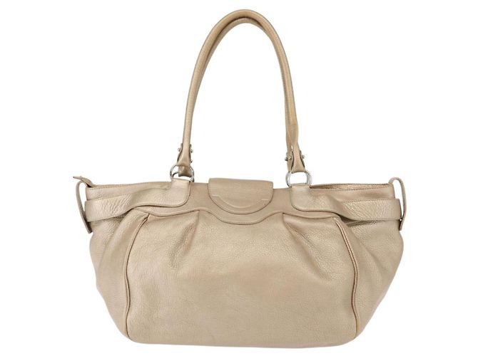 Borsa Tote Gancini Marissa in pelle beige e argento di Salvatore Ferragamo Auth bs30081 - vista 2