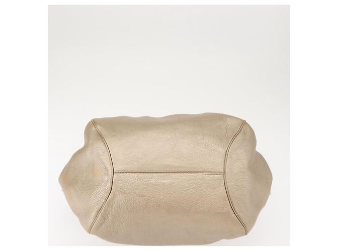 Borsa Tote Gancini Marissa in pelle beige e argento di Salvatore Ferragamo Auth bs30081 - vista 6