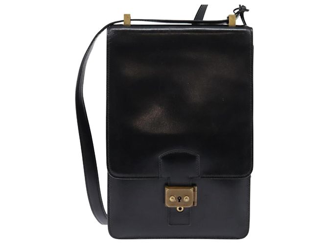 Hermès HERMES Adepeche Schultertasche Leder Schwarz Gold Auth bs30251 Golden - Ansicht 13