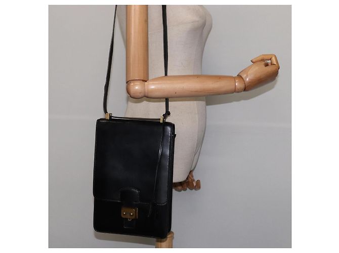Hermès HERMES Adepeche Schultertasche Leder Schwarz Gold Auth bs30251 Golden - Ansicht 23