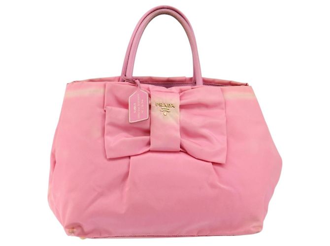 PRADA Borsa a mano in nylon rosa oro Auth 146881 D'oro - vista 13