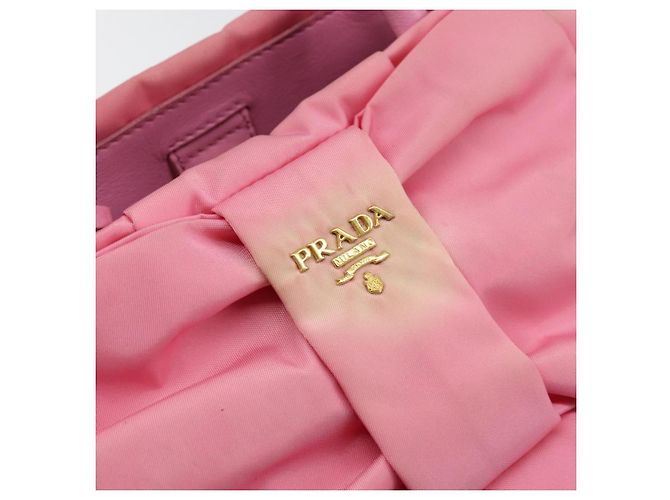 PRADA Borsa a mano in nylon rosa oro Auth 146881 D'oro - vista 17