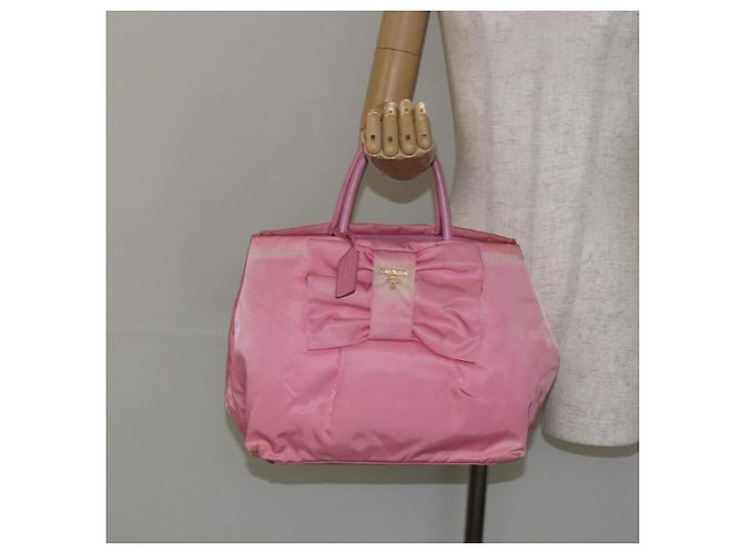 PRADA Borsa a mano in nylon rosa oro Auth 146881 D'oro - vista 23