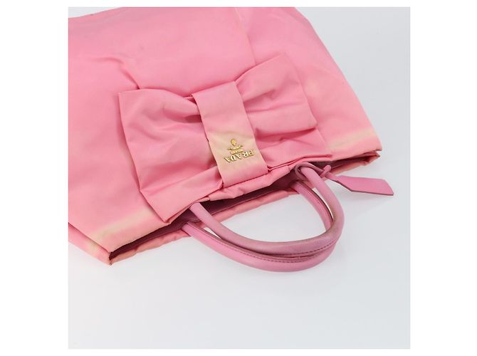 PRADA Borsa a mano in nylon rosa oro Auth 146881 D'oro - vista 6