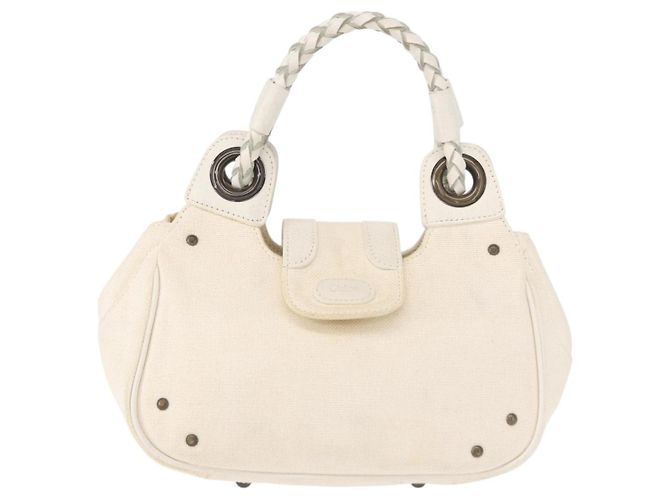 Chloé Borsa a Mano Chloe in Tela e Pelle Bianca Auth mr1648 Bianco - vista 13