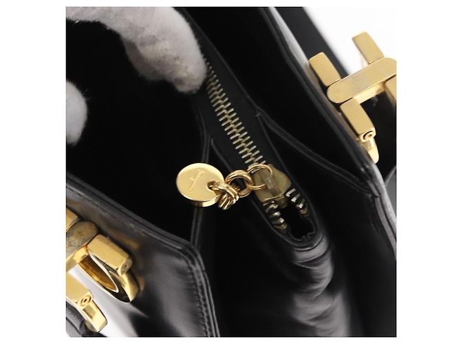 Borsa a Spalla Gancini in Pelle Nera e Oro Auth 157016 di Salvatore Ferragamo Nero D'oro - vista 15