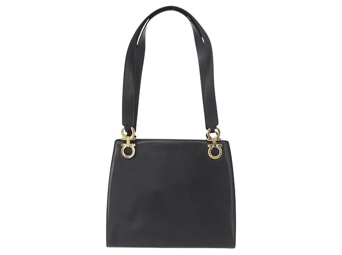 Borsa a Spalla Gancini in Pelle Nera e Oro Auth 157016 di Salvatore Ferragamo Nero D'oro - vista 2