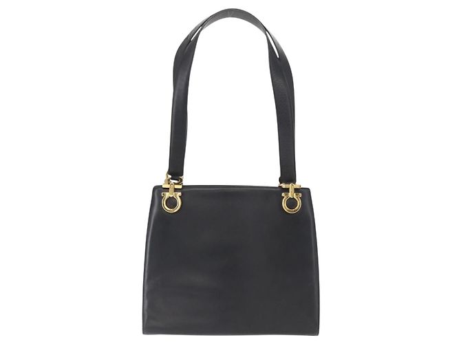 Borsa a Spalla Gancini in Pelle Nera e Oro Auth 157016 di Salvatore Ferragamo Nero D'oro - vista 3