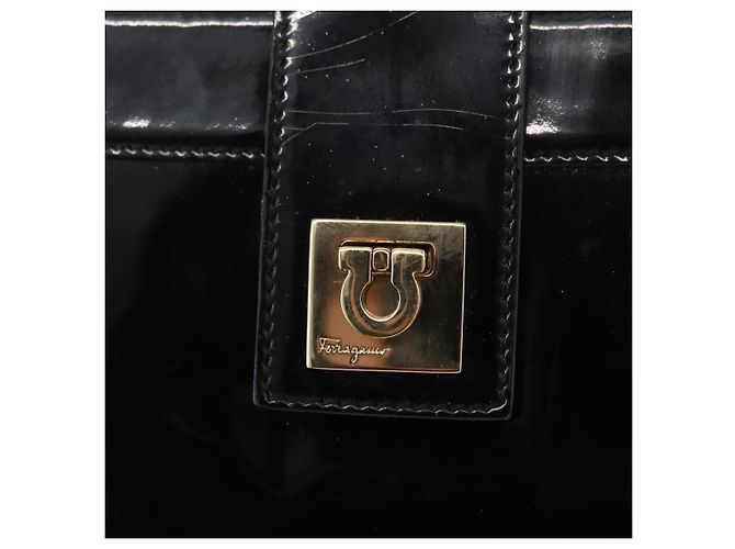 Borsa a Spalla Gancini Smalto Nero Oro Salvatore Ferragamo Auth bs31656 D'oro - vista 14