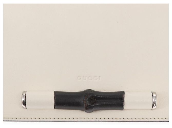 Borsa a Spalla in Pelle Gucci Bamboo Bianca Argento 370817 Auth 156171 Bianco - vista 14